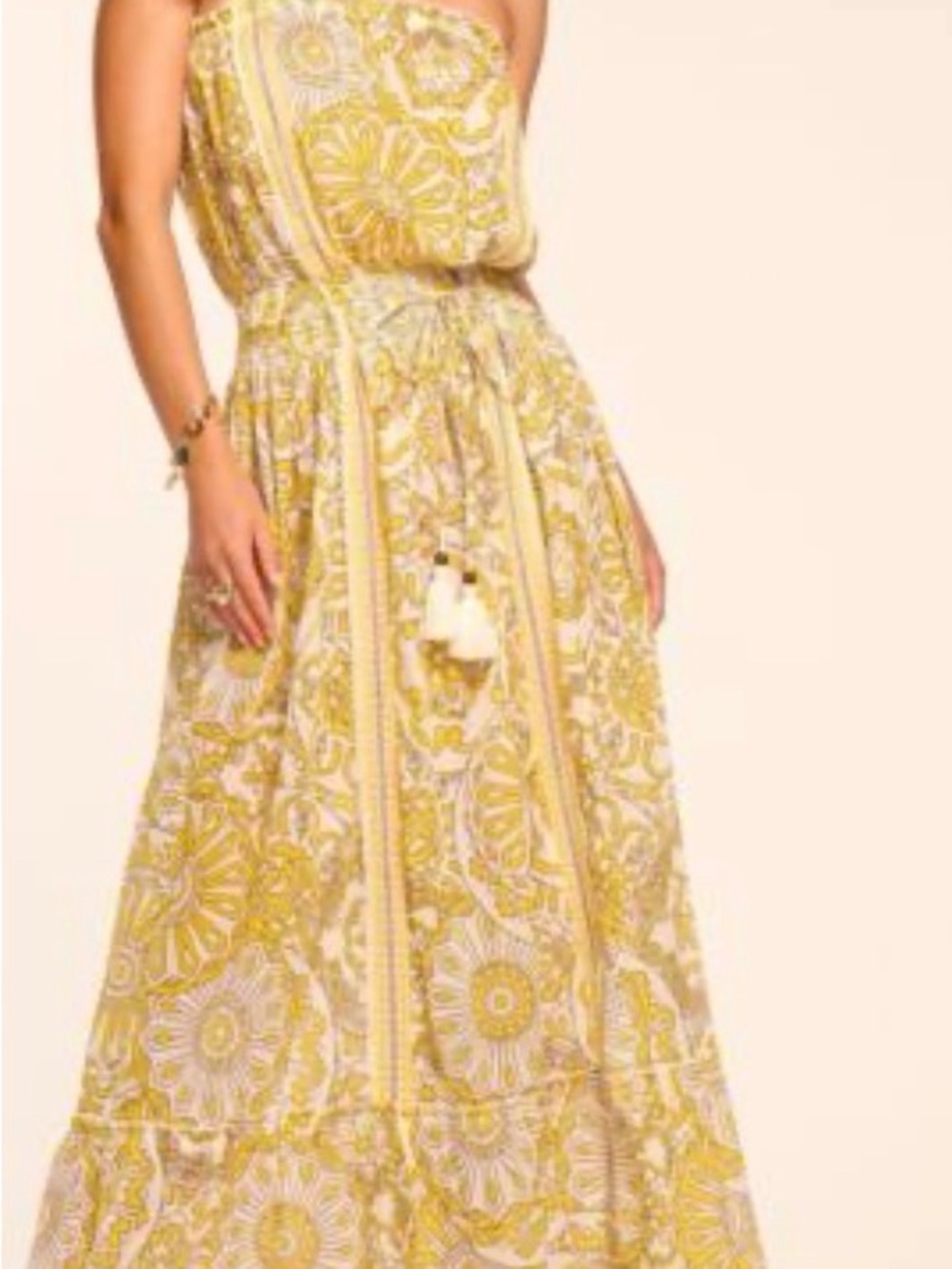 Ramy Brook Yellow and Cream Strapless Floral Maxi Dress